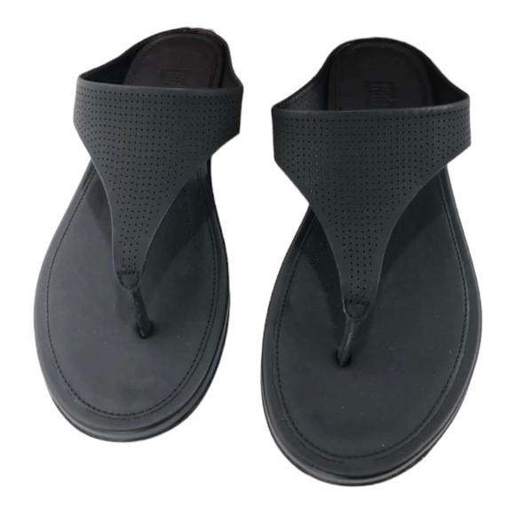 FitFlop Banda Leather Sandals | Size 6 | NWT Black Arch Support Comfort Flip - Picture 1 of 5